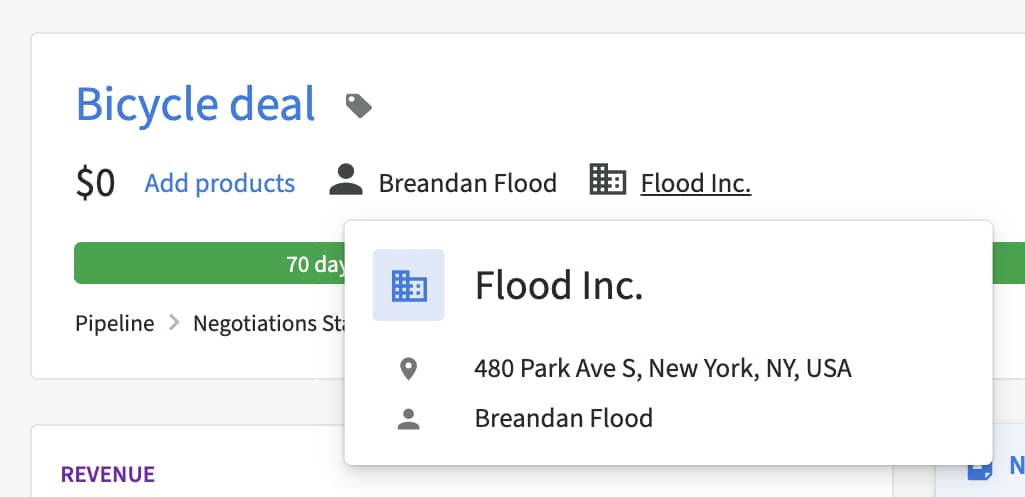 Bicycle deal in Pipedrive