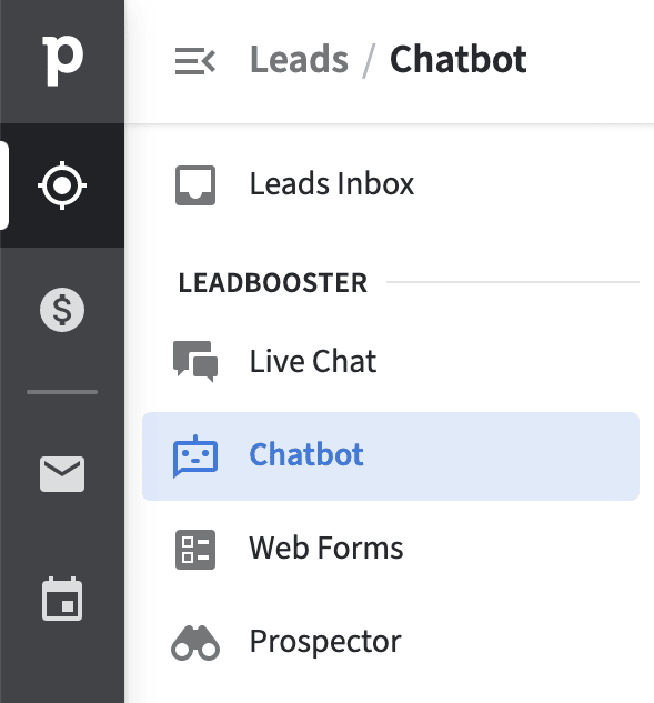 Pipedrive Chatbot menu screenshot